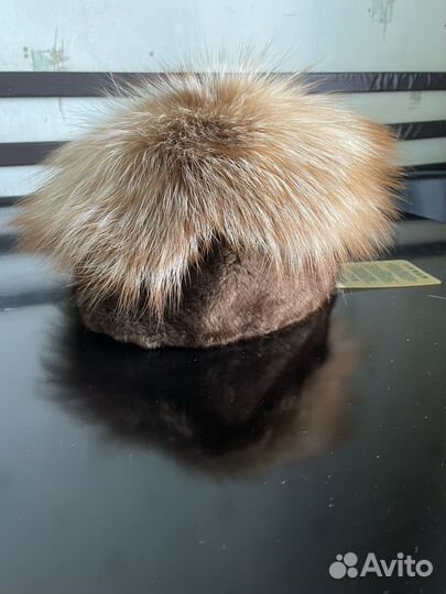 Шапка из натурального меха : лиса с норкой