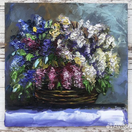 Картина маслом миниатюра Сирень