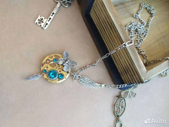 Кулон подвеска, стимпанк винтаж кристаллы Сваровск