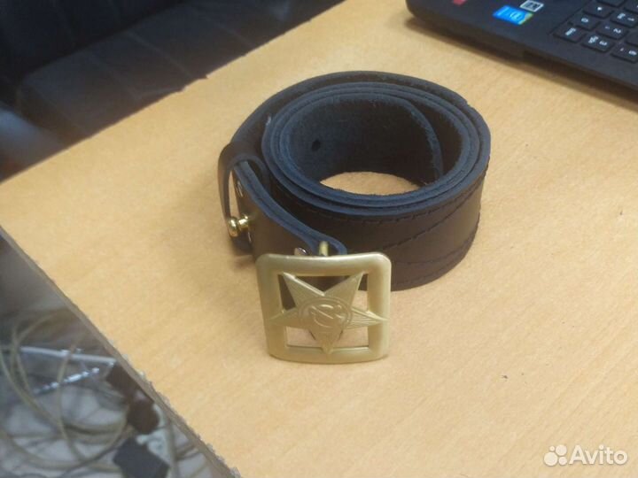Ремень генеральский кожа + латунная бляха +