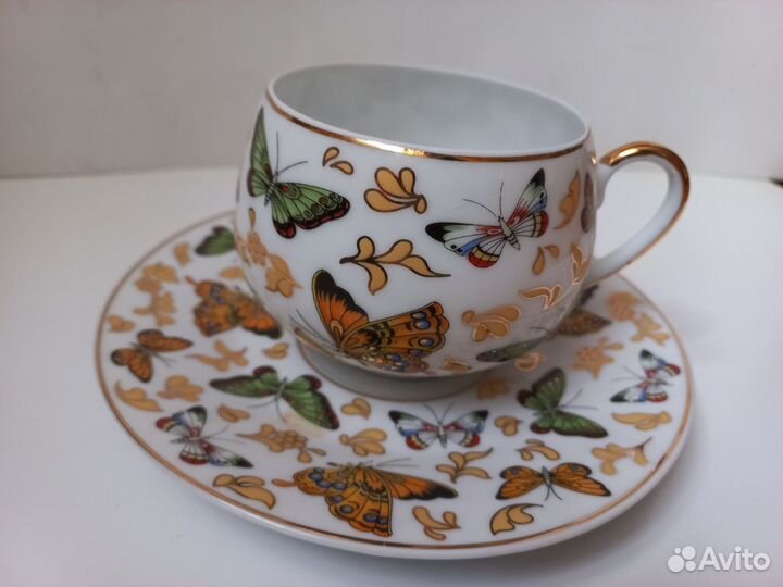 Чайные чашки с блюдцами Фарфор Arti с бабочками