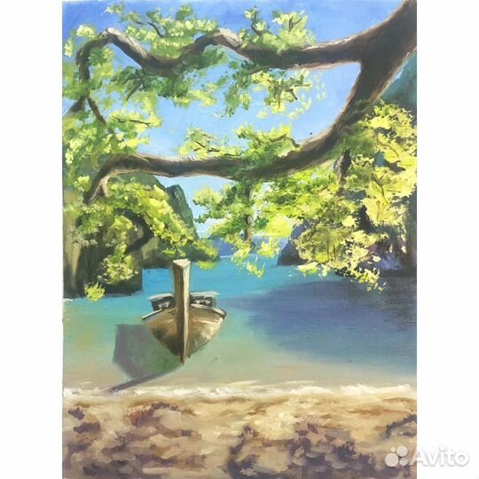 Картина маслом на холсте Море Лодка