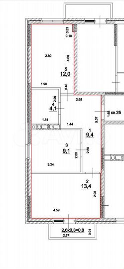 2-к. квартира, 51 м², 3/6 эт.