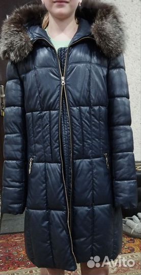 Кожаный пуховик женский 46-48 размер