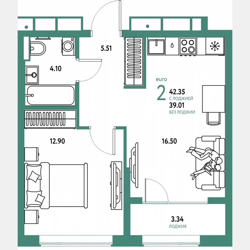 1-к. квартира, 40,7 м², 2/23 эт.