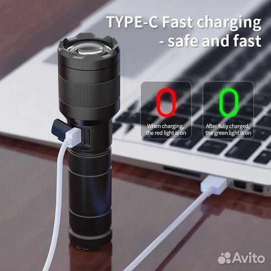 Сверхмощный лазерный фонарь до 1500 метров,5000mAh