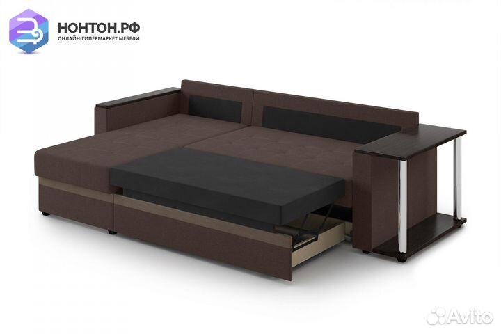 Диван угловой дельфин Атланта рогожка коричневая
