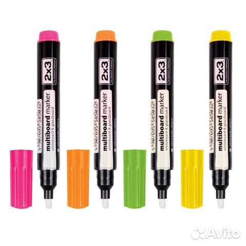 Маркеры для доски 2х3 (4шт) флуоресцентные