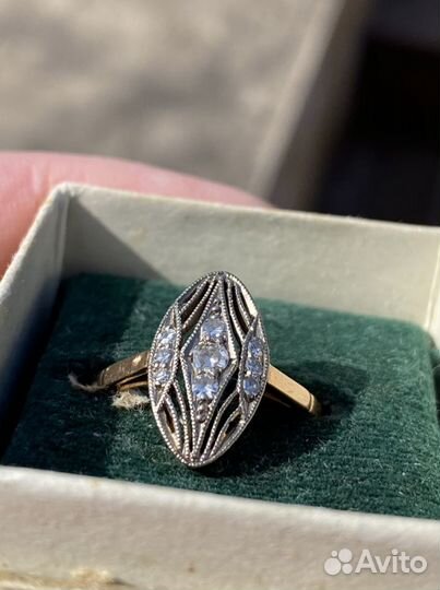 Золотое кольцо с брильянтами скань СССР 585