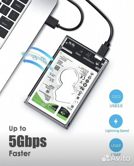 Внешний бокс для ssd / hdd прозрачный SATA 2.5