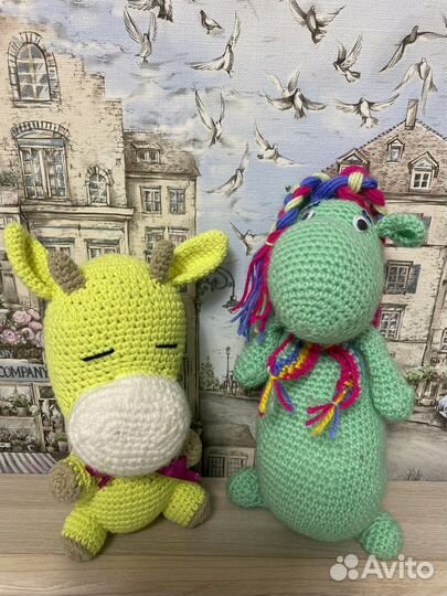 Игрушки Коровка и Бегемотик новые, ручная работа