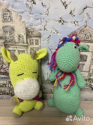 Игрушки Коровка и Бегемотик новые, ручная работа