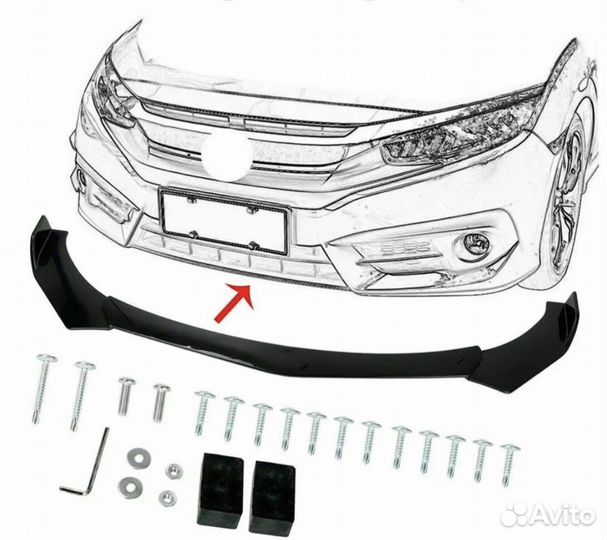 Сплиттер на передний бампер универсальный