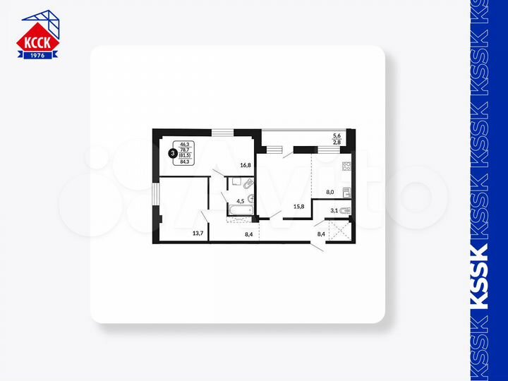 3-к. квартира, 81,5 м², 3/18 эт.