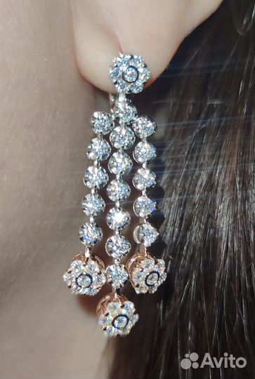 Серьги с муассанитами 2.59 ct