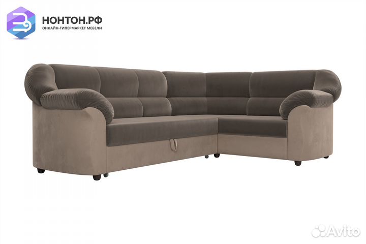 Диван угловой дельфин Карнелла велюр коричневый