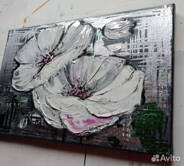 Картина маслом. Серебро поталь