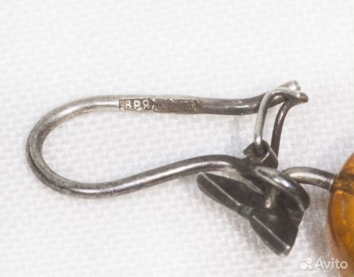 Серьги Янтарь, серебро 875 пр, вес 2,80 гр, клеймо