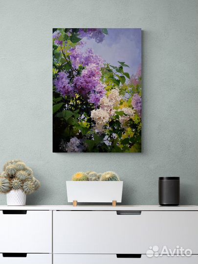 Картина с цветущим деревом сирень 70х50