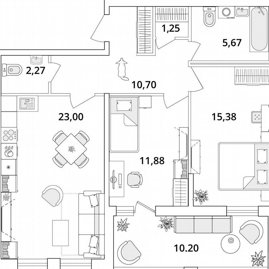 2-к. квартира, 75,1 м², 2/18 эт.