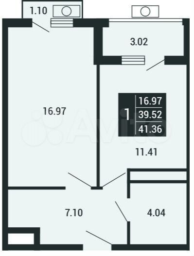 1-к. квартира, 41,4 м², 4/4 эт.