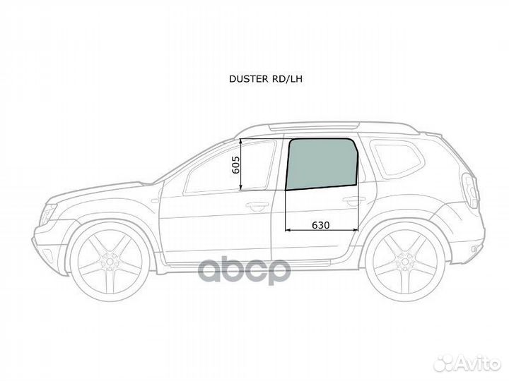 Стекло боковое опускное (Сзади/ Слева/ Цвет зел