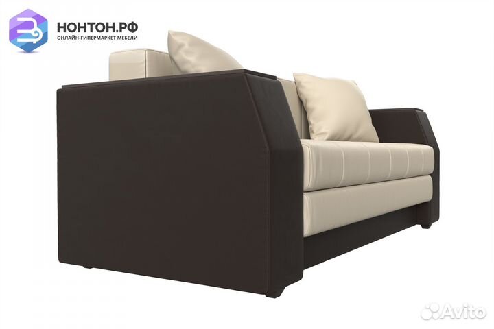 Диван Атлант мини экокожа бежевая / коричневая