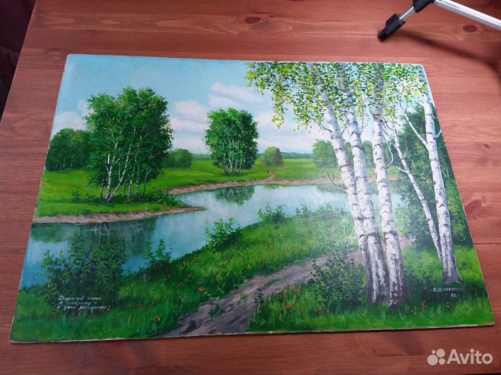 Картина маслом пейзаж с березами