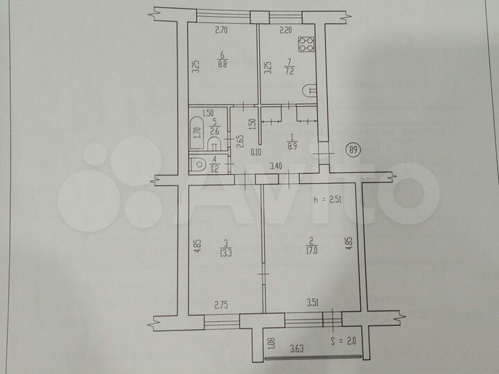 3-к. квартира, 61 м², 2/5 эт.