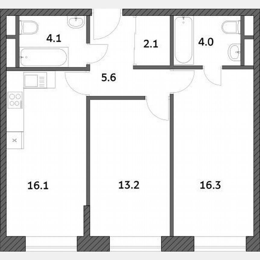2-к. квартира, 61,3 м², 16/19 эт.