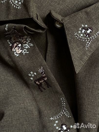 Рубашка с вышивкой лесной сюжет винтаж