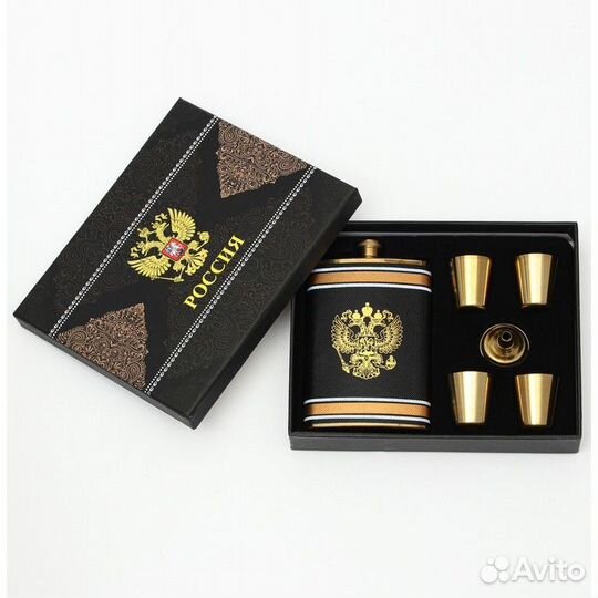 Подарочный набор 6 в 1 'Герб' фляжка 270 мл, 4 стопки по 40 мл, воронка