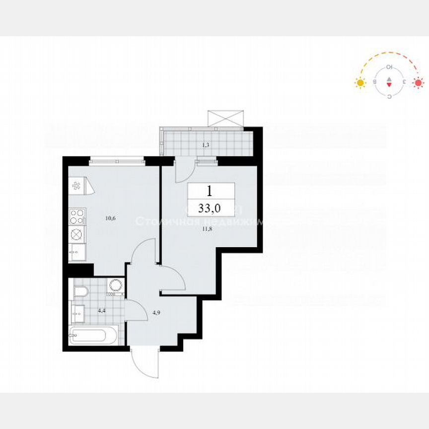1-к. квартира, 33 м², 3/17 эт.