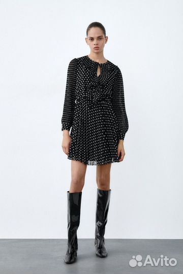 Платье Zara черное в белый горох XS