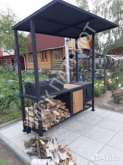 Мангал с крышей и печью под казан