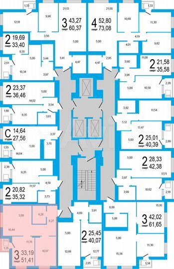 3-к. квартира, 51,4 м², 17/18 эт.