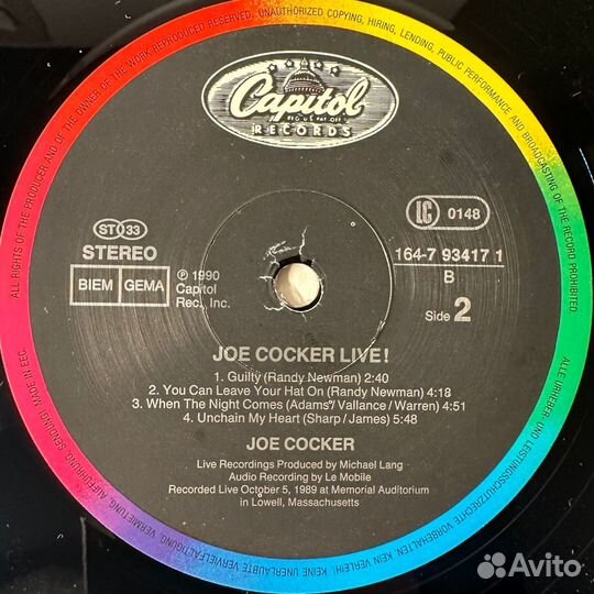 Joe Cocker – Joe Cocker Live 2LP (Европа 1990г.)