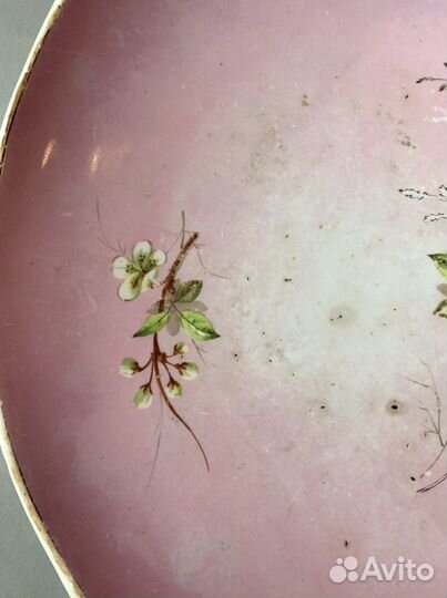 Блюдо антикварное Гарднер роспись розовое