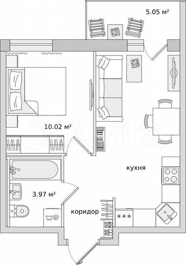 1-к. квартира, 39 м², 17/21 эт.