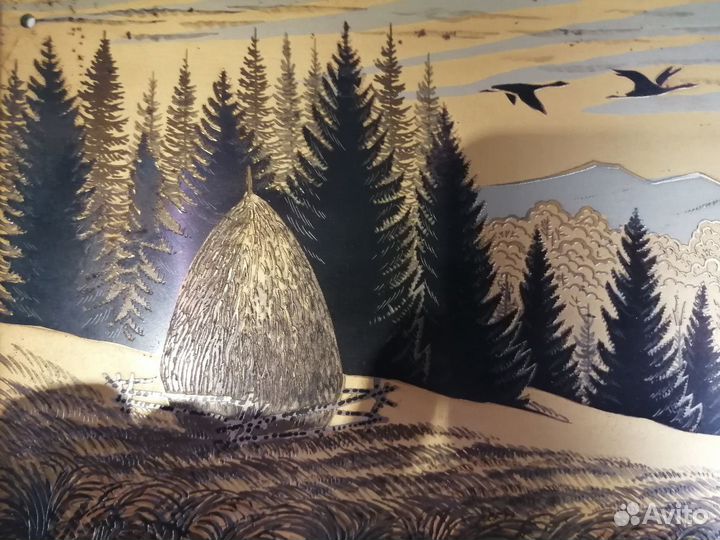 Златоустовская гравюра панно. Пейзаж. Латунь