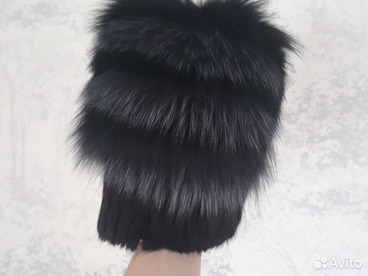 Шапка норковая вязаная женская