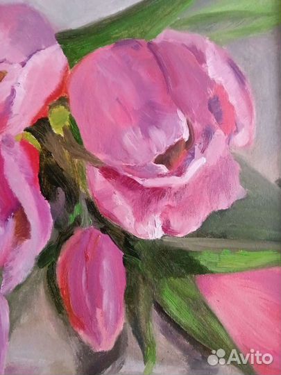 Картина маслом в раме цветы Тюльпаны
