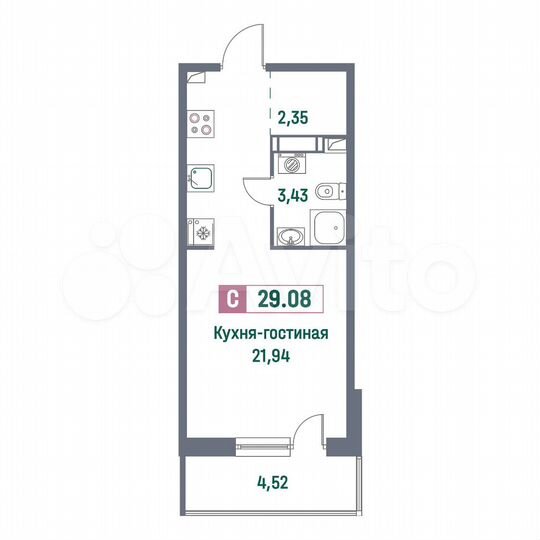 Квартира-студия, 29,1 м², 11/16 эт.