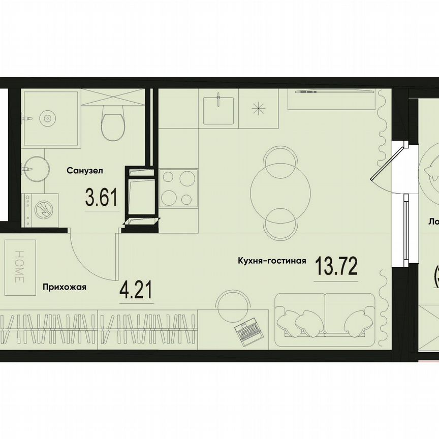 Квартира-студия, 23,5 м², 2/12 эт.