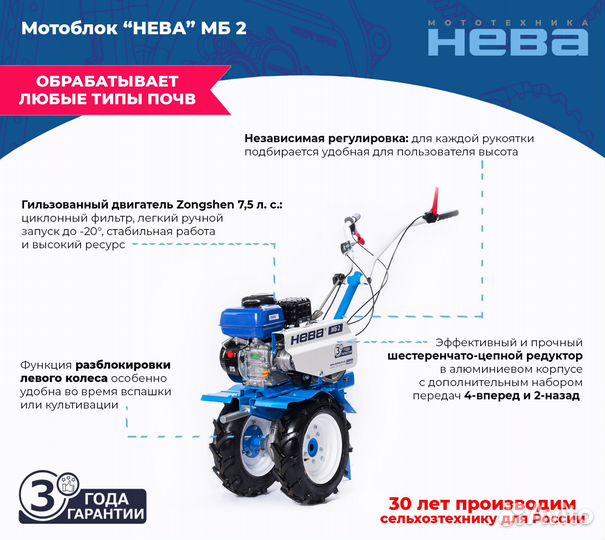 Мотоблок Нева мб2-ZS (GB225)