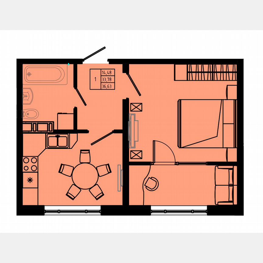 1-к. квартира, 36,6 м², 1/8 эт.