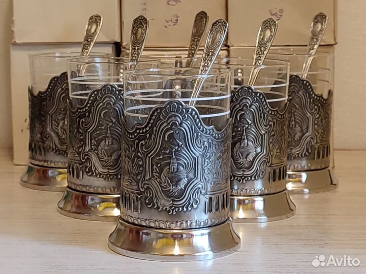 Набор подстаканников. Стаканы. Ложки. Цена за всë