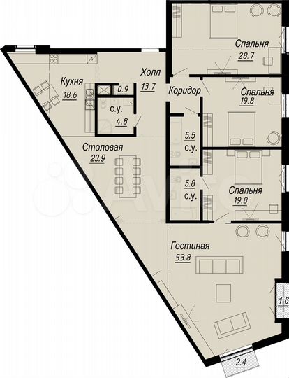 4-к. квартира, 205 м², 6/8 эт.