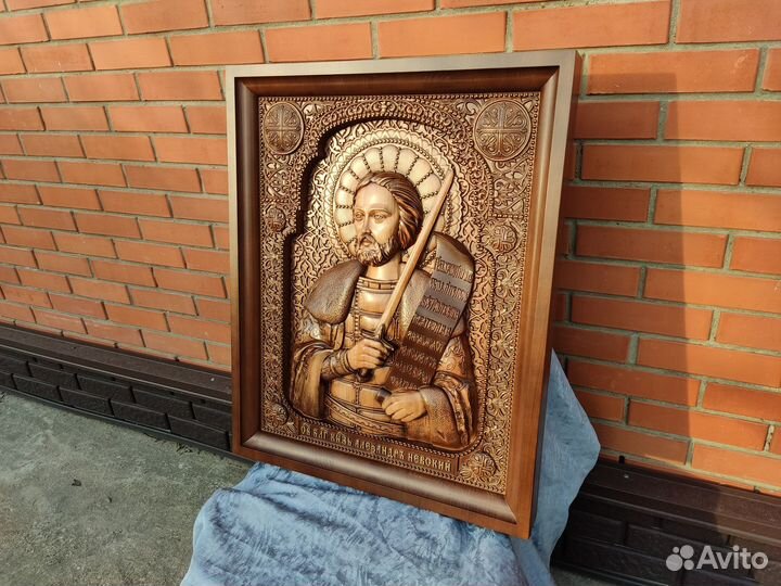 Икона Александра Невского из массива дуба