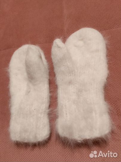 Варежки из пуха кролика белые для взрослых